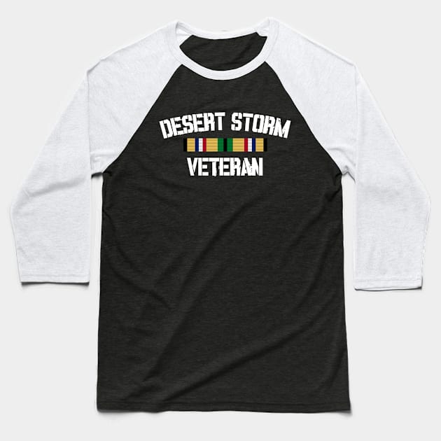 Desert Storm Veteran Pride Cat Gulf War Service Ribbon Baseball T-Shirt by Revinct_Designs